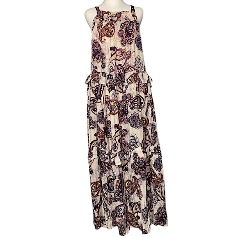 Band Of The Free Liliane Tiered Purple Paisley Sleeveless Maxi Dress